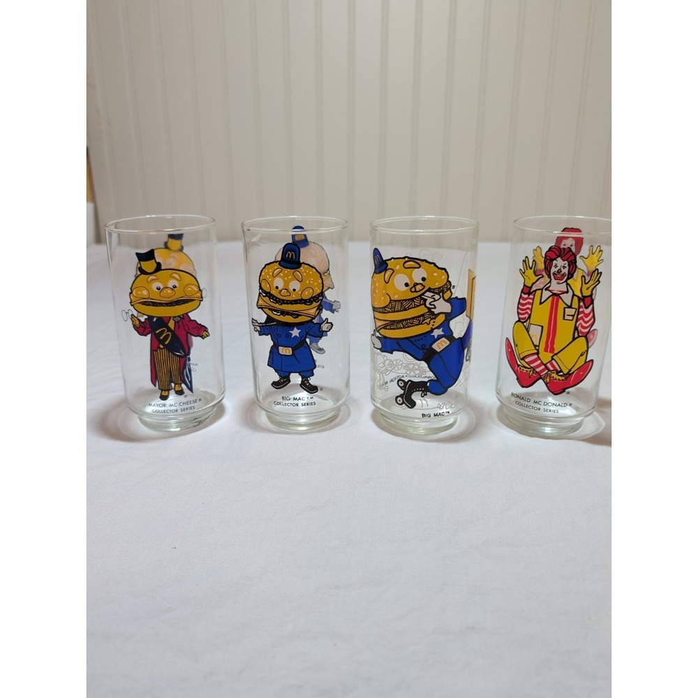 Vintage 1977 McDonalds Action Series Collector Glasses Lot 4 Ronald Hamburglar